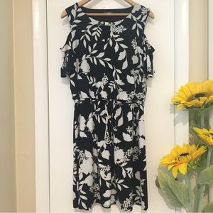 EUC DB Cold-Shoulder Belted Floral Dress